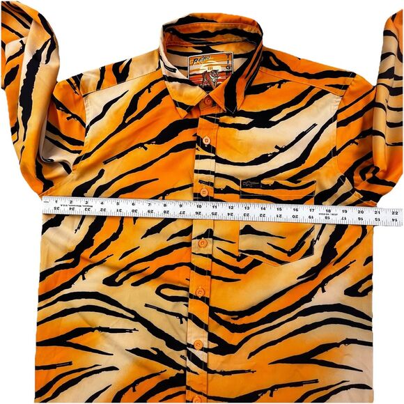 Retro Rifle Shirt Men Medium Orange Black Tiger Animal Print Hunting Safari - Picture 9 of 11